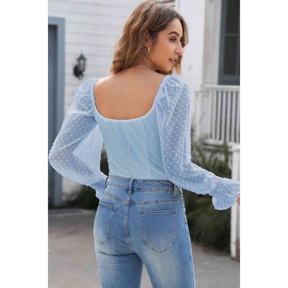 NWT Zeagoo Blue Swiss Dot Long Sleeve Bodysuit - Picture 2 of 7
